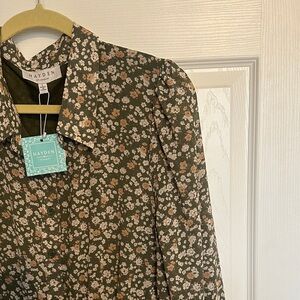 NWT- Midi Dress, Olive Floral